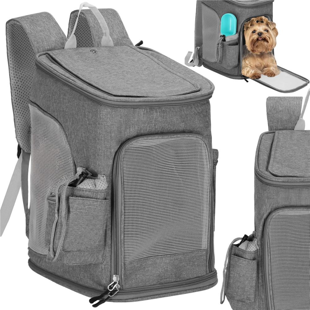 Rucsac transport animale talie mica-medie, maxim 12 kg, buzunare laterale, 39x28x27 cm, gri