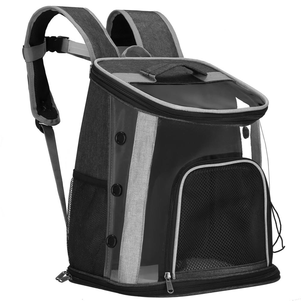 Rucsac transport animale talie mica-medie, maxim 15 kg, buzunare laterale, 38x34x26 cm, negru