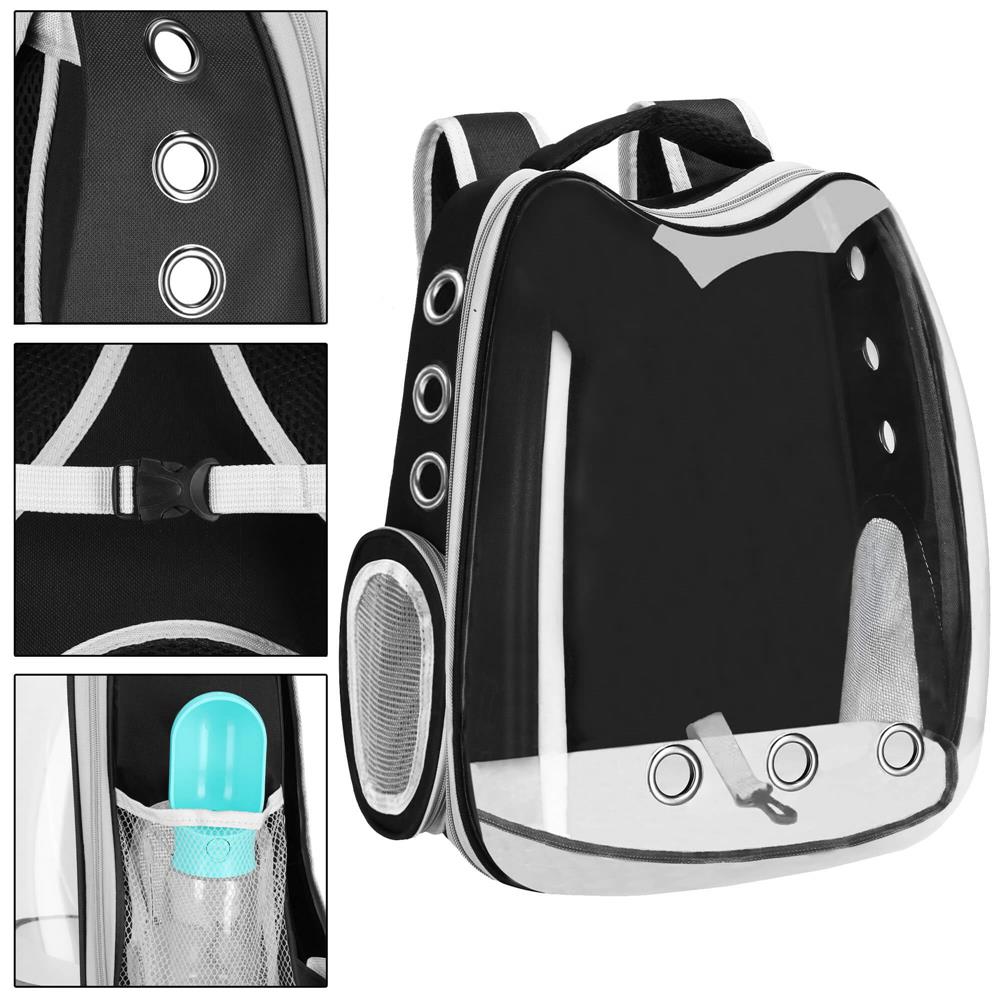Rucsac transport animale talie mica-medie, maxim 12 kg, hublou panoramic transparent, buzunare laterale, negru