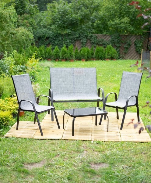 Set mobilier gradina textilene, 2 scaune, 1 canapea si 1 masa, gri deschis