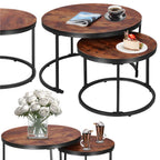 Set 2 mese pentru cafea suprapozabile, cadru otel, 70x70x47 cm si 50x50x40 cm, maro