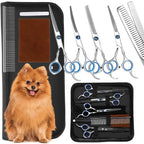 Set de ingrijire pentru animale de companie, cu 4 foarfece pentru tuns si accesorii