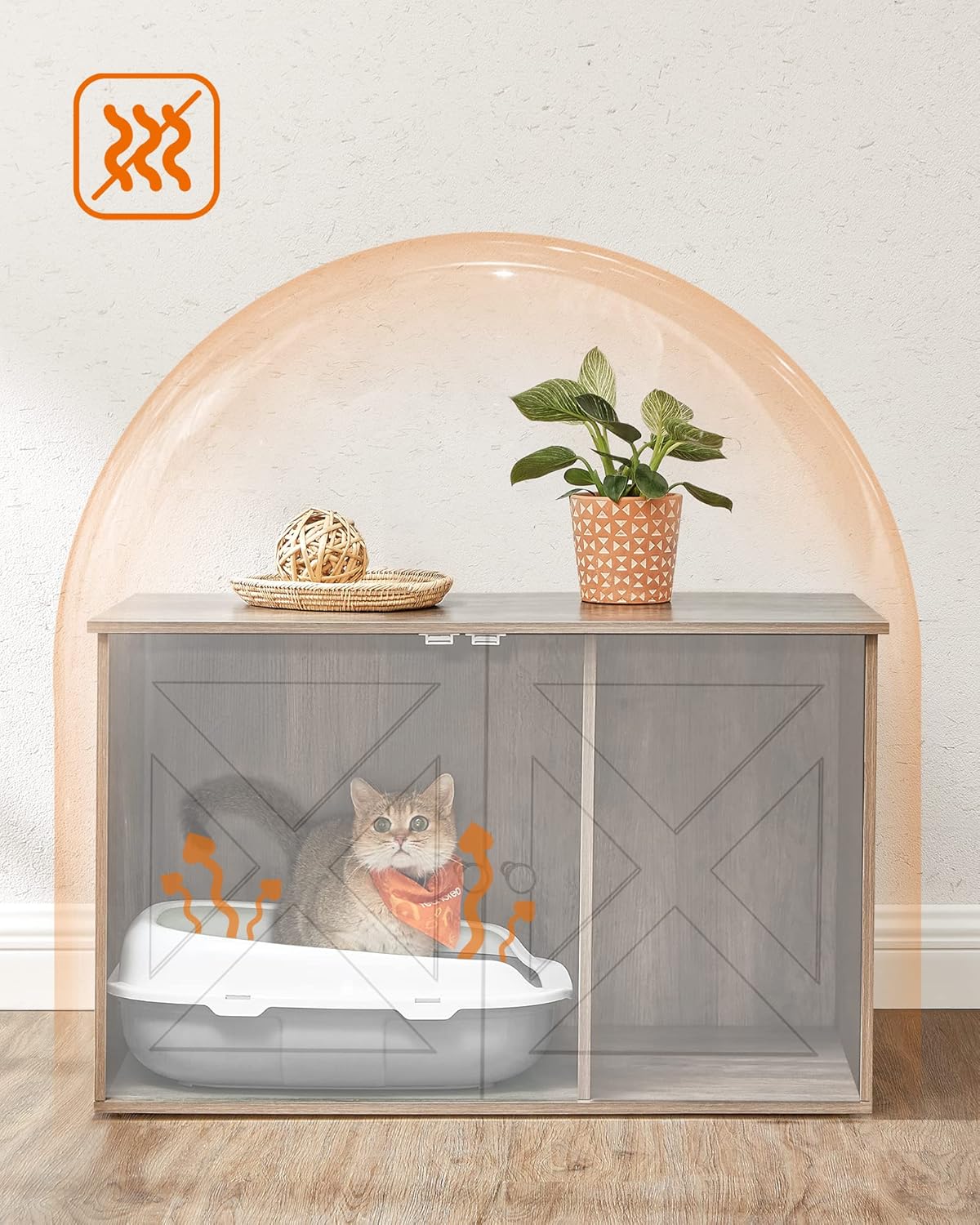 FEANDREA Cusca pentru pisici tip comoda, cu usi si perete despartitor, 80x53x50cm, gri