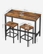 VASAGLE Set masa de bar cu 2 scaune, cadru din otel, blat lemn, stil industrial, 120x60x90cm, maro rustic