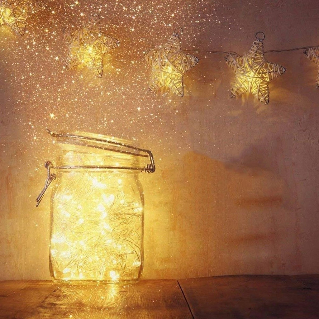 Instalatie lumina decorativa cu 100 LED-uri, 5m, cu alimentare pe baterii, iluminare galbena