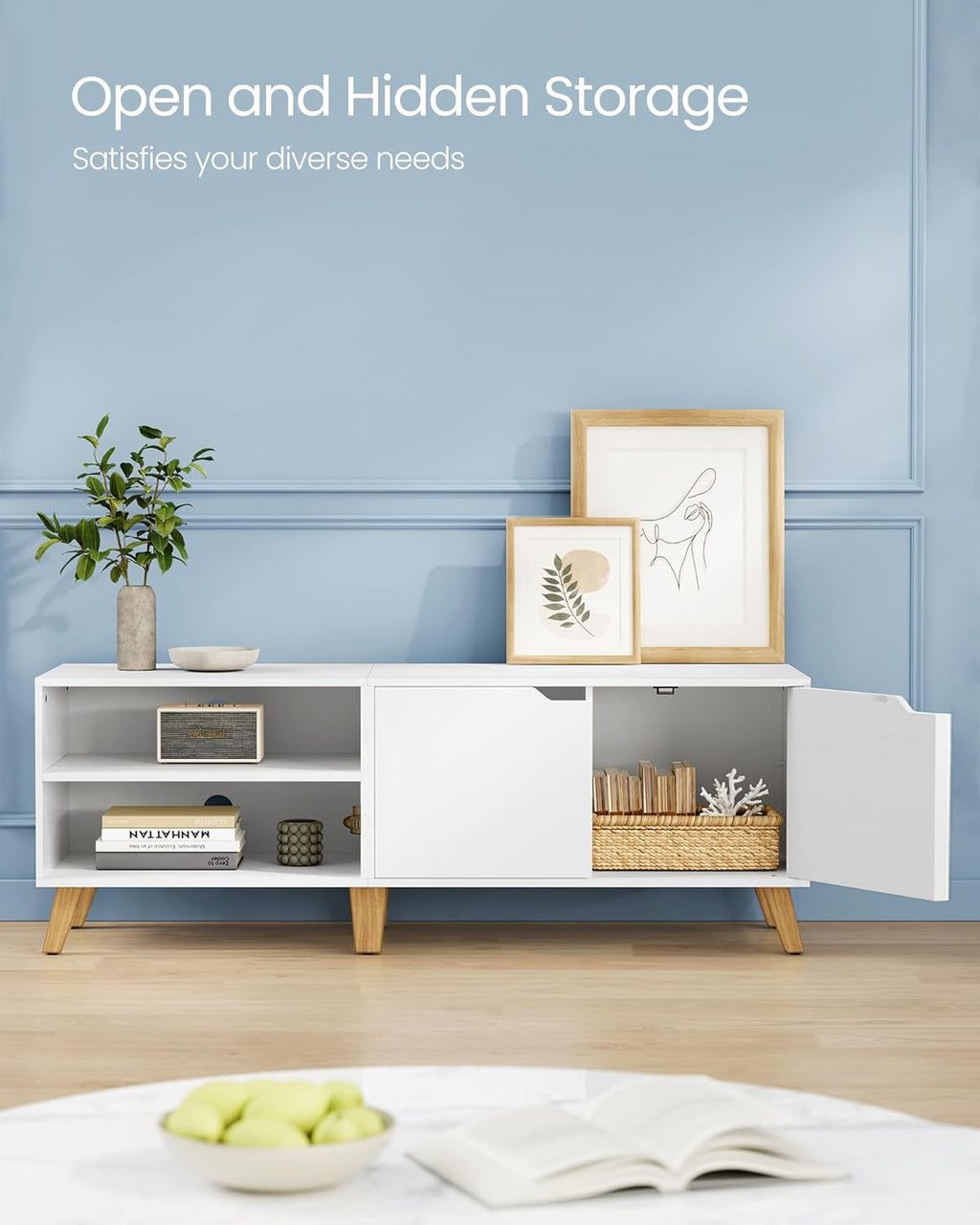 VASAGLE Comoda pentru TV de pana la 65 inch, cu 2 usi si raft reglabil, 40x140x50 cm, alb