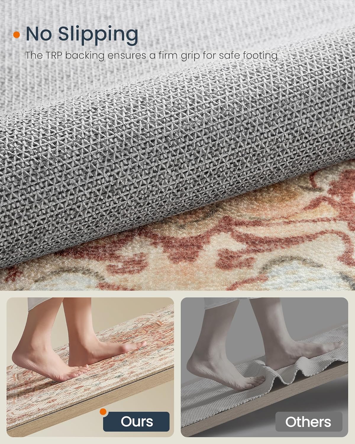 SONGMICS Covor decorativ antiderapant, stil vintage, lavabil la masina, 120×170 cm, bej cappuccino