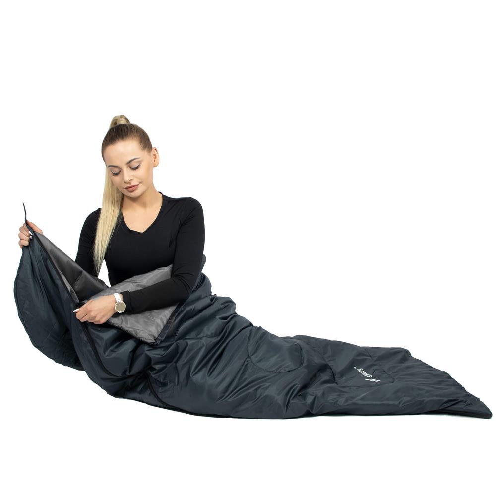 Sac de dormit tip mumie, cu geanta de transport, 210x73cm, 8-20grade, culoare gri