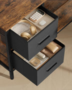 VASAGLE Birou in forma de L, suport monitor, 2 rafturi si 2 sertare, 105x135x76 cm, maro rustic