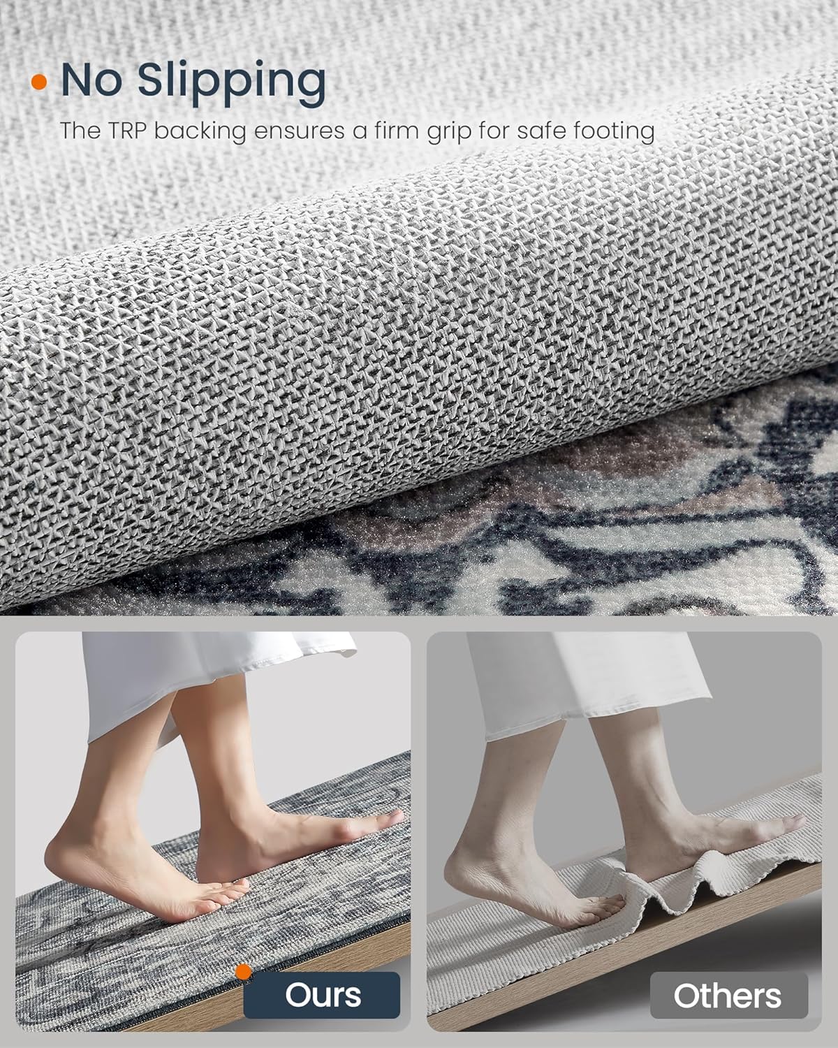 SONGMICS Covor decorativ antiderapant, stil vintage, lavabil la masina, 120×170 cm, gri