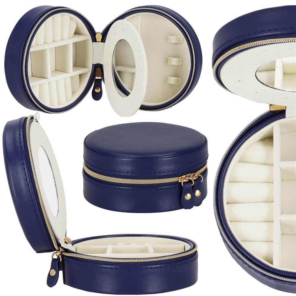 (DL) Cutie depozitare si organizare bijuterii, MDF, piele ecologica, 11 x 5cm, albastru marin