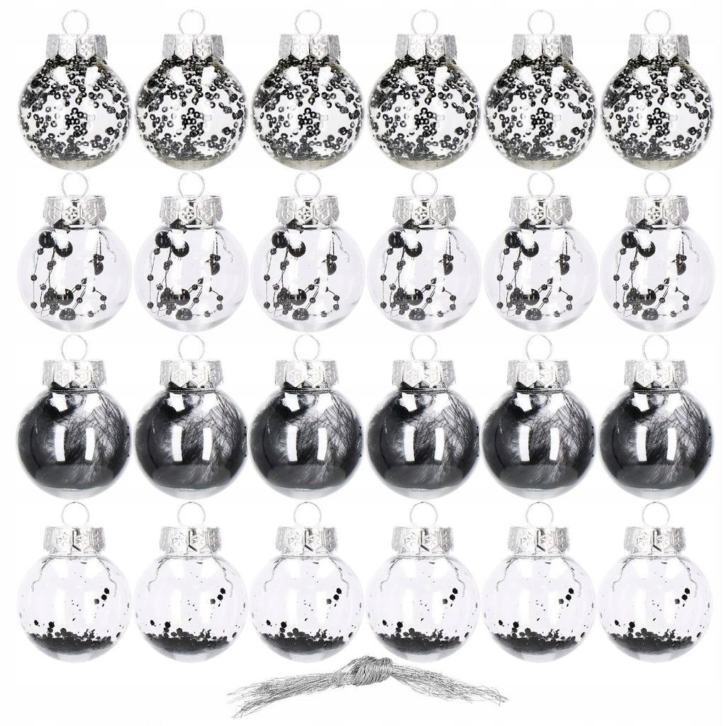 Set globuri de Craciun Inedit, 24 bucati, 5cm, transparente cu interior negru