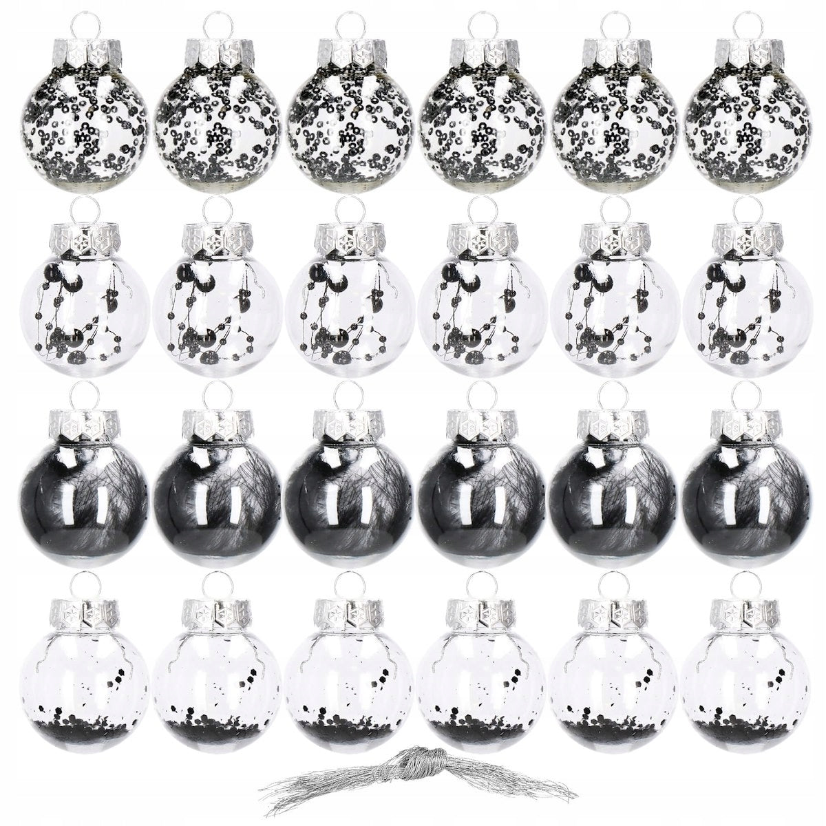 Set globuri de Craciun Inedit, 24 bucati, 5cm, transparente cu interior negru