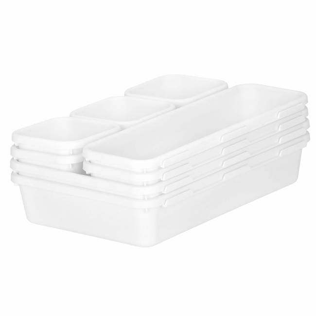 Organizator sertar bucatarie, 8 piese interconectabile, alb