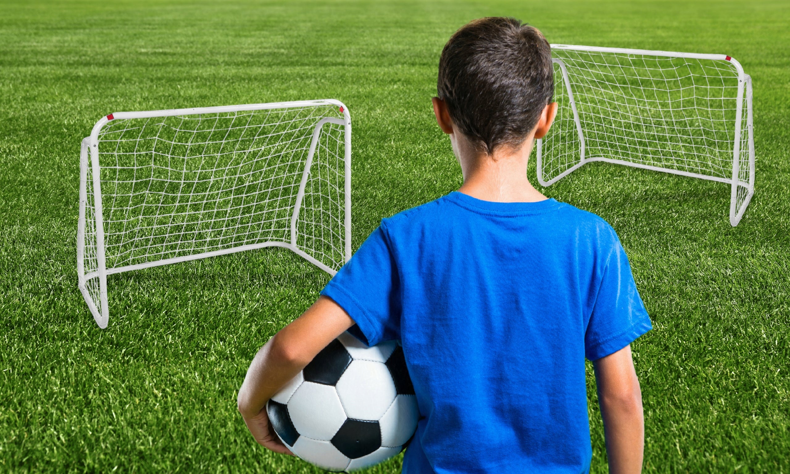 Set 2 porti de fotbal metalice, 96x124cm, profil 28mm, cu elemente de fixare