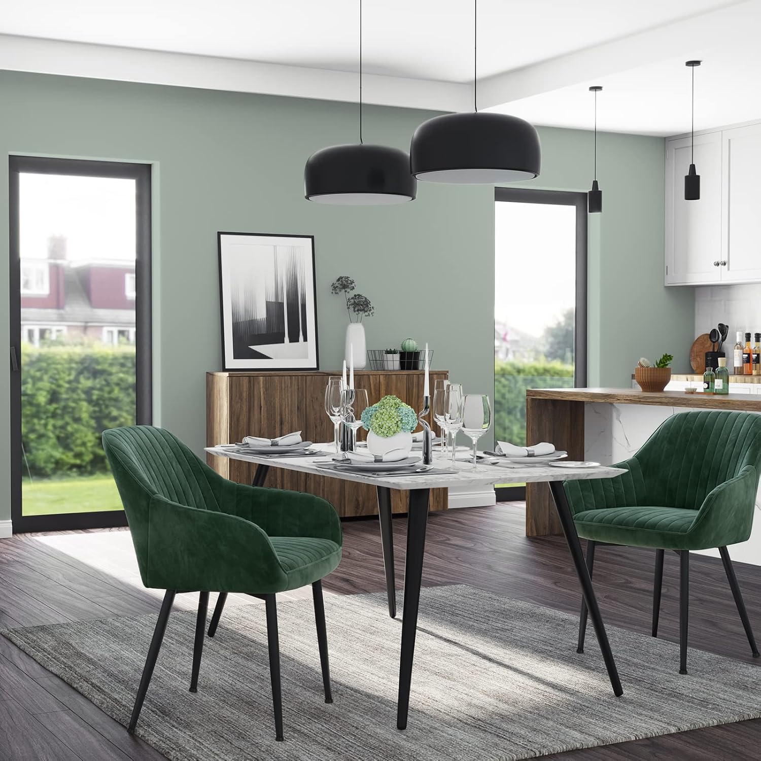 SONGMICS Scaun living tapitat din catifea cu cotiere, sarcina 120 kg, 63x60x85 cm, verde