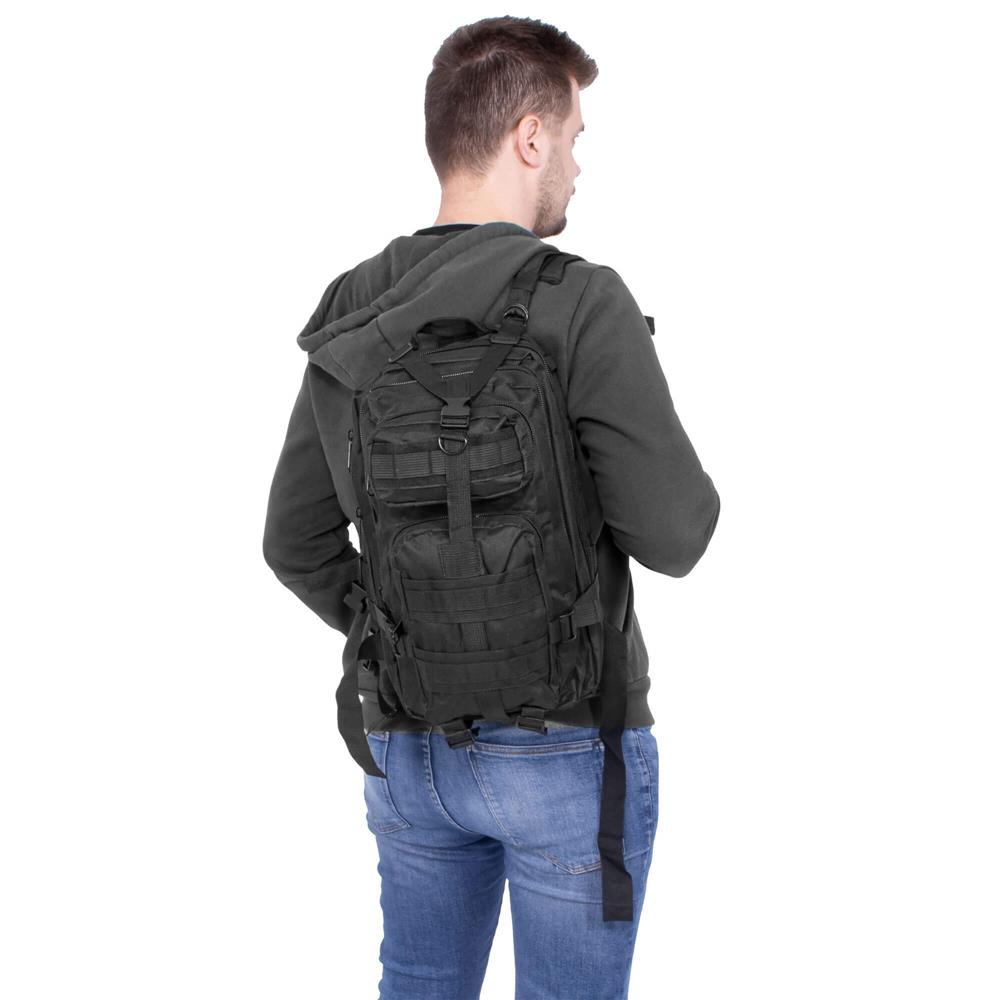 Rucsac militar pentru drumetie, impermeabil, ultra usor, 4 compartimente, culoare negru