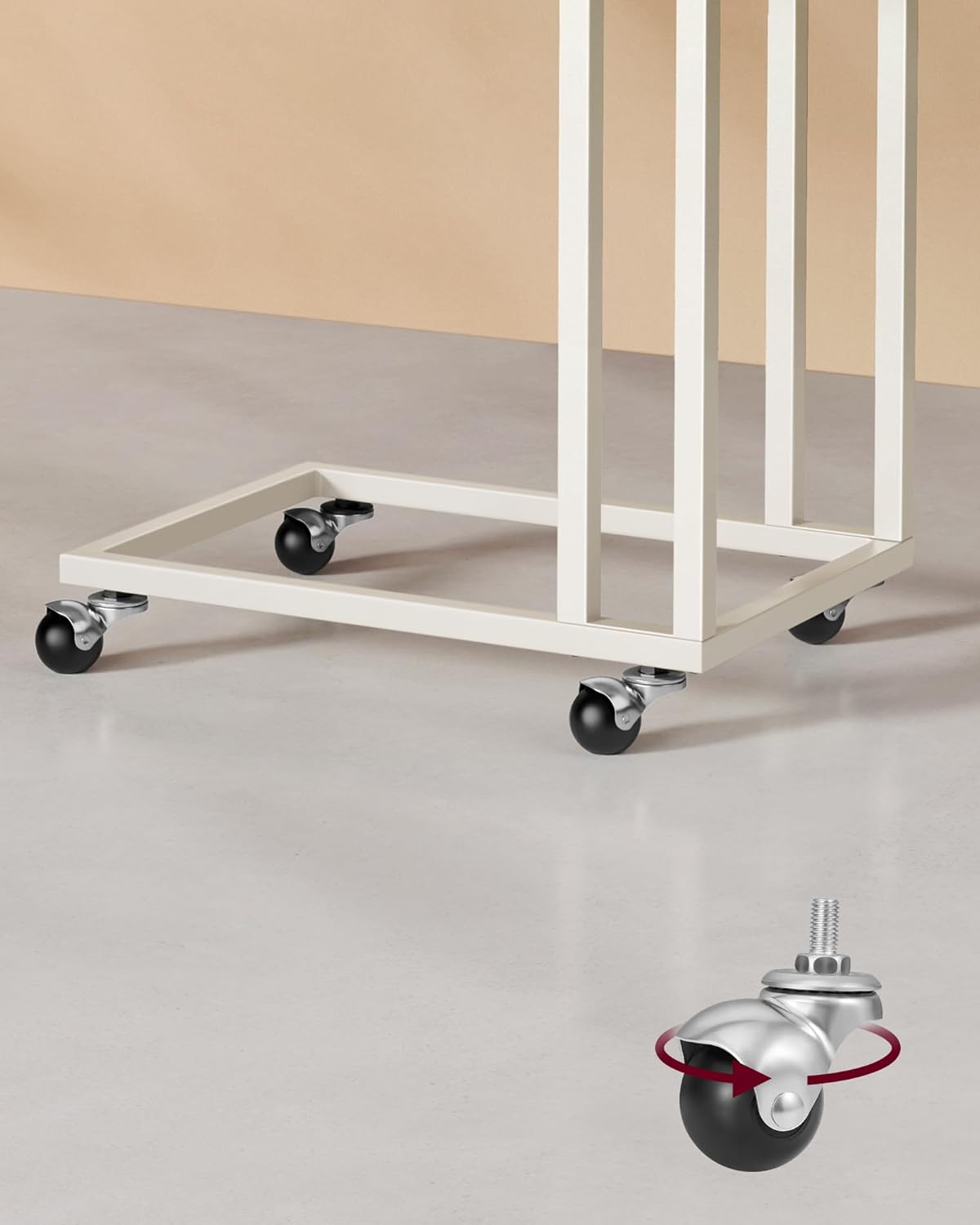 VASAGLE Masuta de cafea, cu cadru de otel si roti, stil industrial, 35x50x60 cm, crem