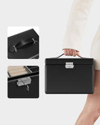 SONGMICS Cutie de bijuterii cu 4 nivele, 3 sertare, oglinda si incuietoare, 18x23x17cm, negru