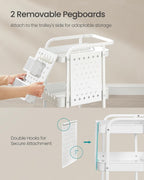 SONGMICS Raft de depozitare mobil tip carucior rulant, pentru baie sau bucatarie, cadru otel, 32x43x74 cm, alb