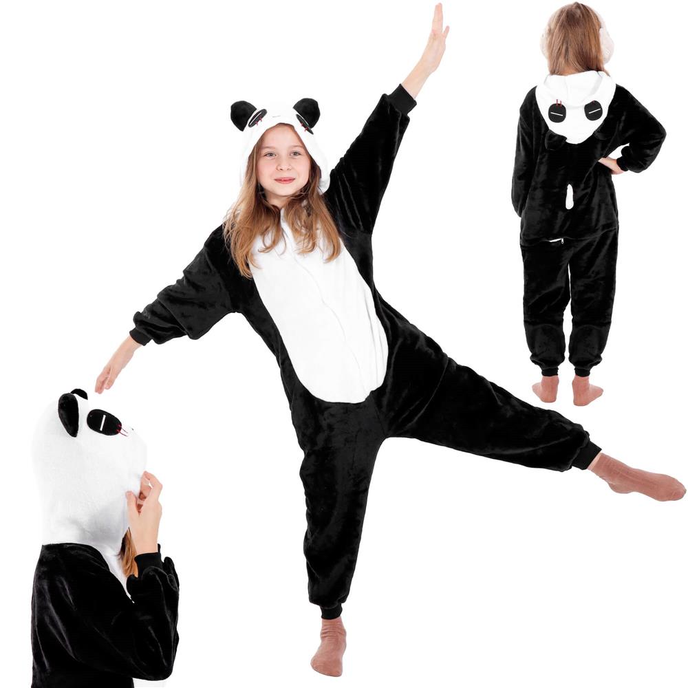 Pijama tip salopeta pentru copii, model panda, marime 125-140cm