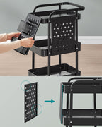 SONGMICS Raft de depozitare mobil tip carucior rulant, pentru baie sau bucatarie, cadru otel, 32x43x74 cm, negru