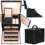 Cutie depozitare si organizare bijuterii, piele ecologica + velur, 26 x 21,5 x 19 cm, negru