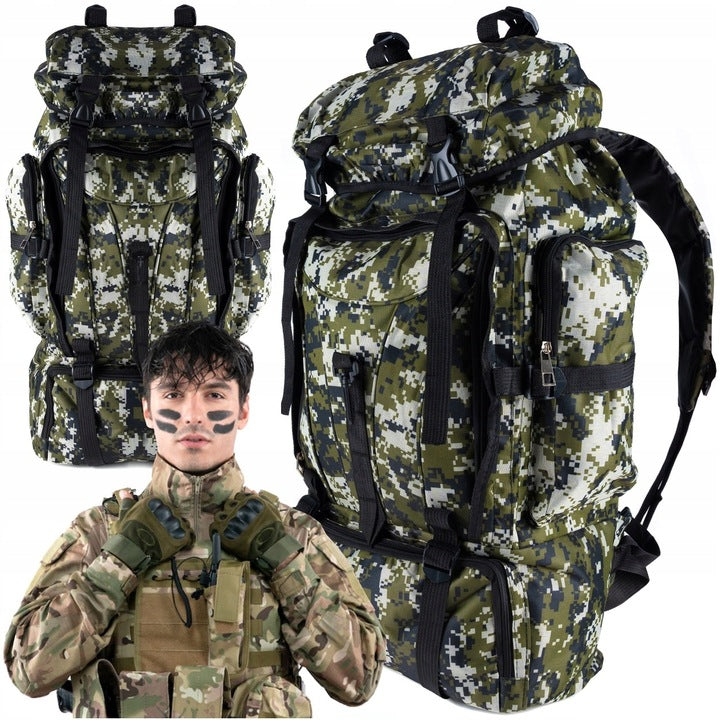 Rucsac militar pentru drumetie, 6 compartimente, 70litri, 65x18x35cm, verde