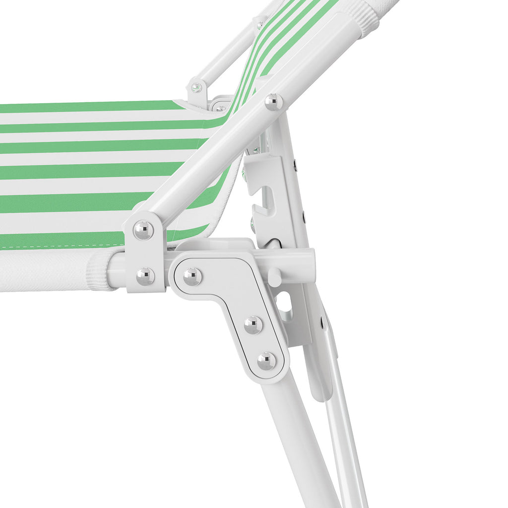 Sezlong pliant , 186 x 56 cm, pentru plaja sau gradina, alb verde, capacitate 110kg