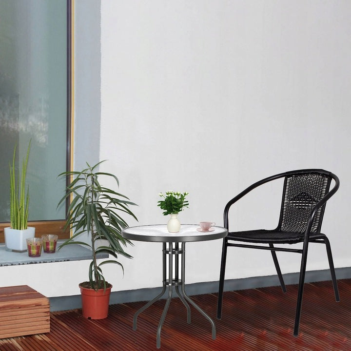 Masa pentru gradina sau balcon, cadru metalic, blat sticla, 60x70cm, negru