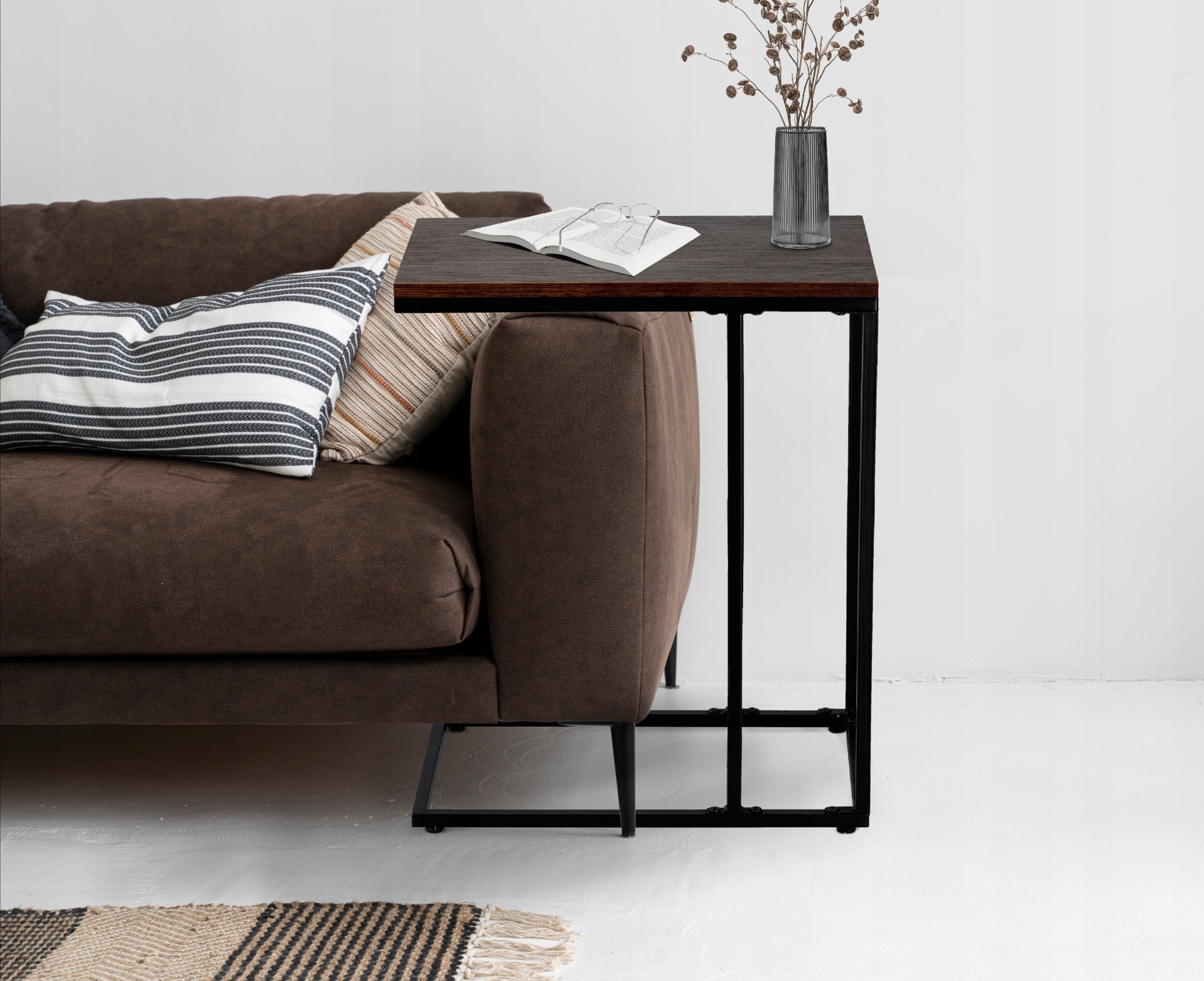 Masuta de cafea, cu cadru de otel, stil industrial, 30x48x59 cm, maro rustic