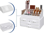SONGMICS Organizator de cosmetice, cu 4 sertare si 16 compartimente de diferite dimensiuni, 24x14x19cm, alb
