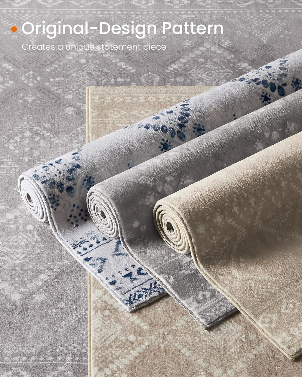 SONGMICS Covor decorativ antiderapant, stil boho, lavabil la masina, 120×170 cm, gri