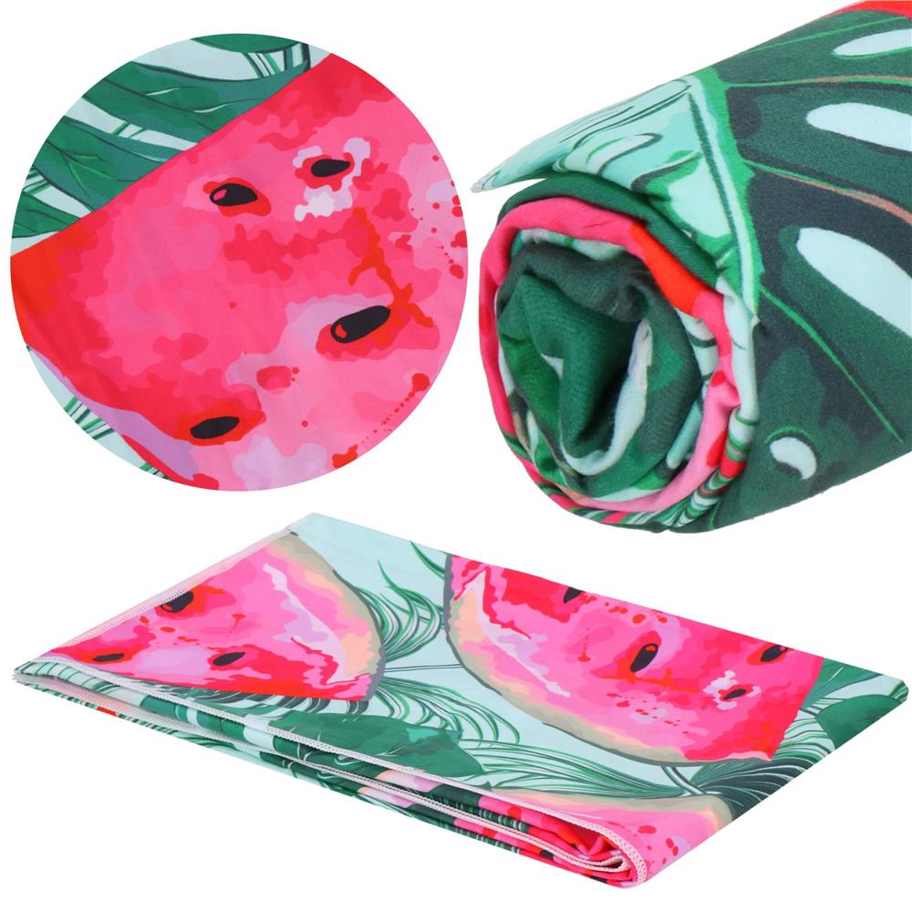 Prosop de plaja cu uscare de rapida, husa de transport, 90x180cm, model pepene verde