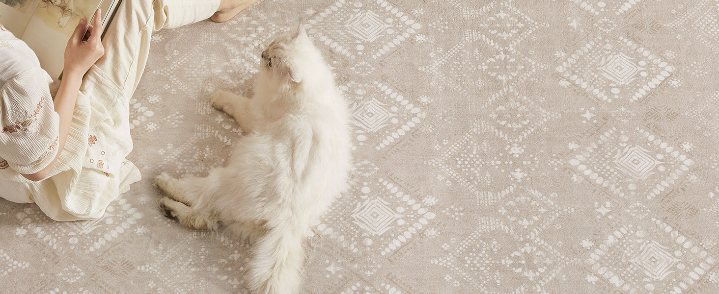 SONGMICS Covor decorativ antiderapant, stil boho, lavabil la masina, 80×150 cm, bej cappuccino