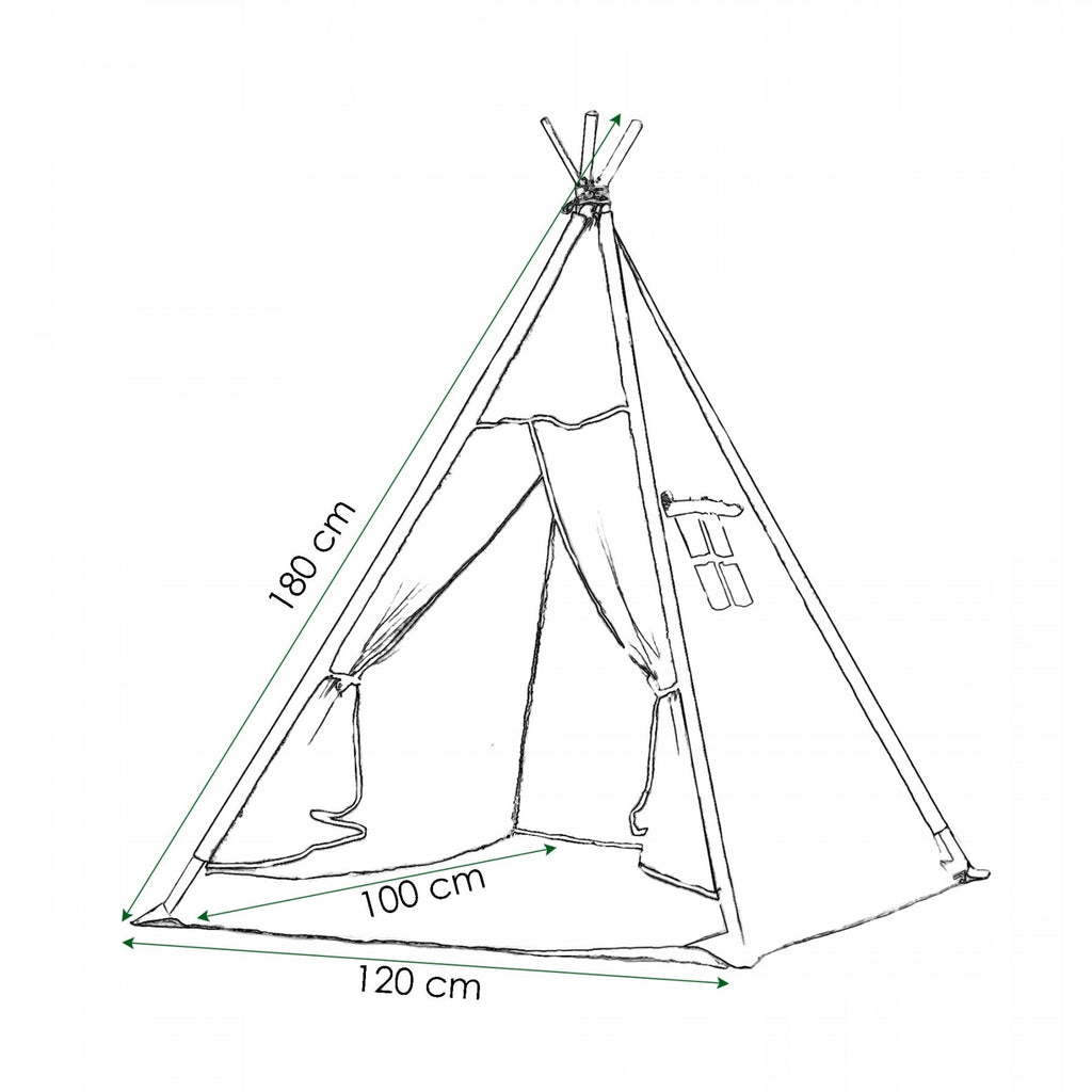 Cort copii  stil indian Teepee Tent cu fereastra, covoras gros si 2 perne, alb negru cu norisori