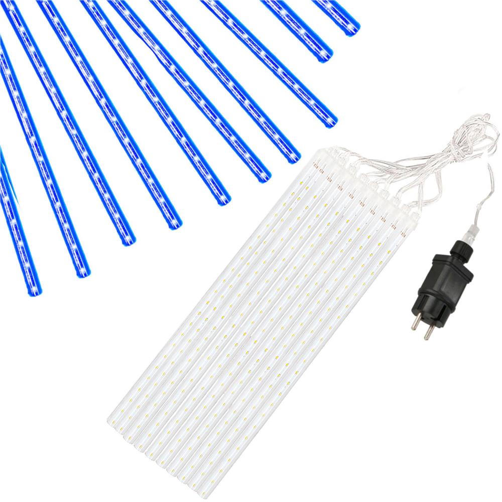 Instalatie de Craciun, 10 tuburi, 50cm, 480 LED, ploaie de meteoriti, albastru