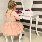 Set Masa de toaleta pentru copii Elza, alba, cu oglinda si taburet, 71x50x108 cm