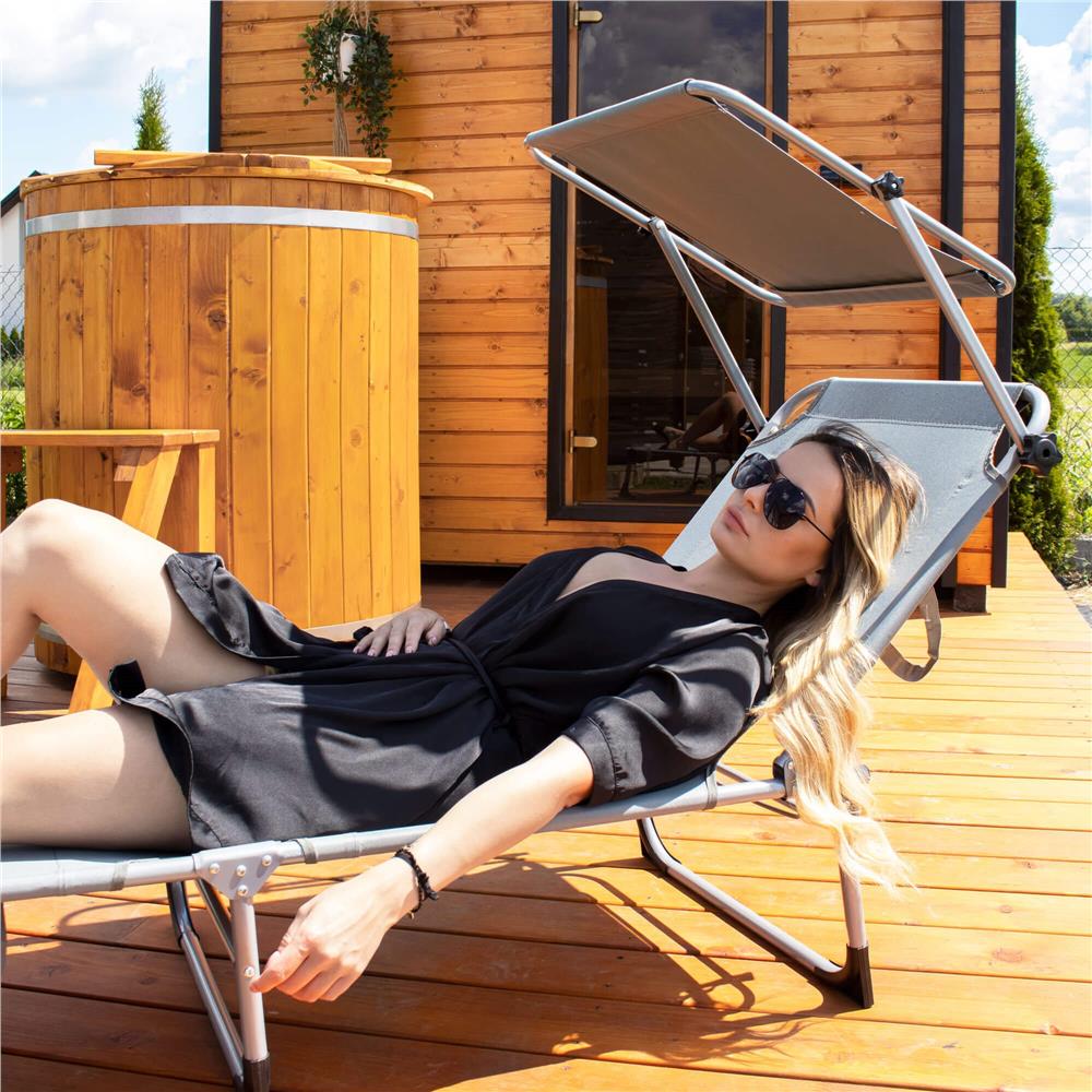 Sezlong pliabil cu parasolar, 188x57x38cm, sarcina 120kg, gri