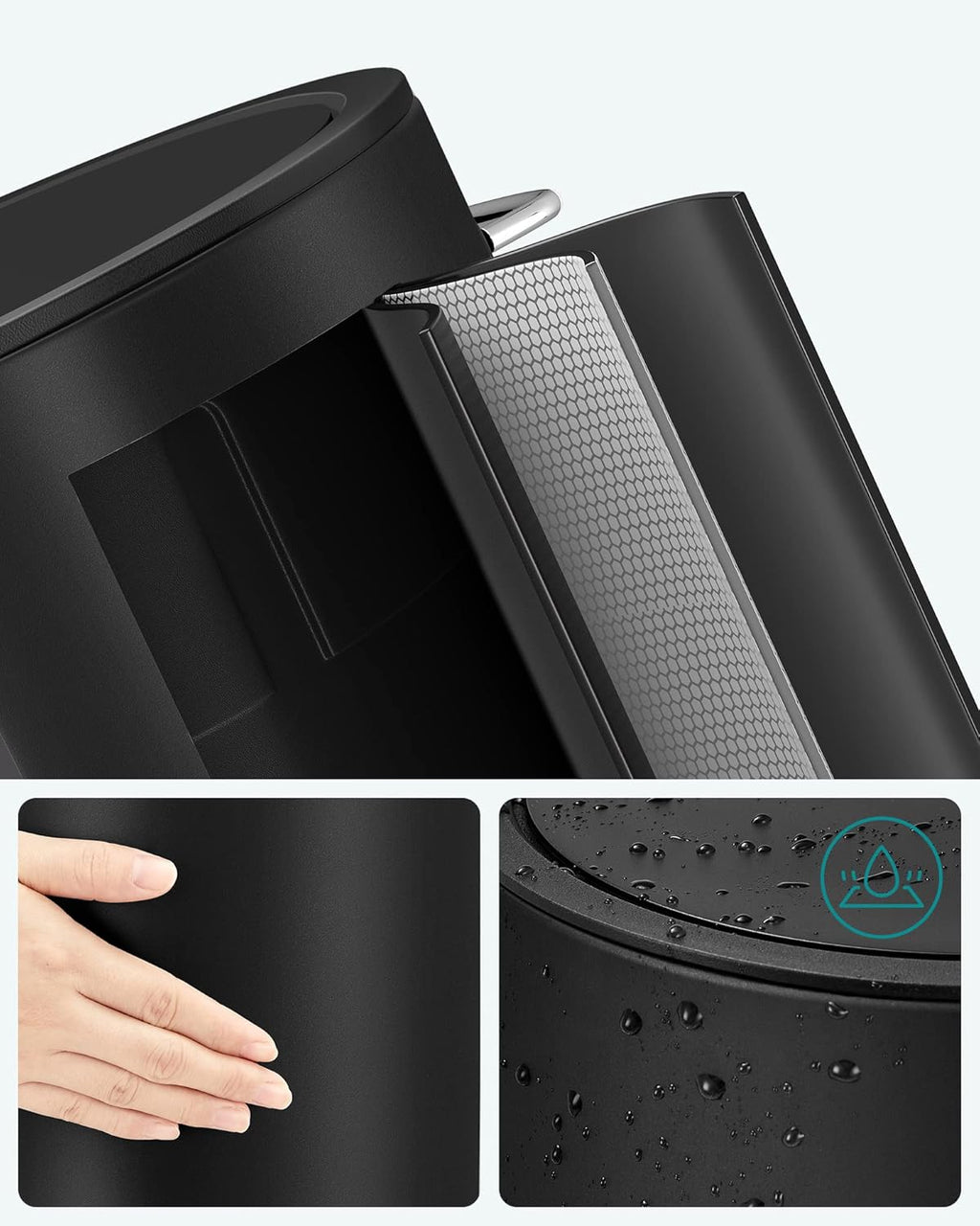 SONGMICS Cos de gunoi pentru baie, cu pedala si soft-close, 3 litri, negru