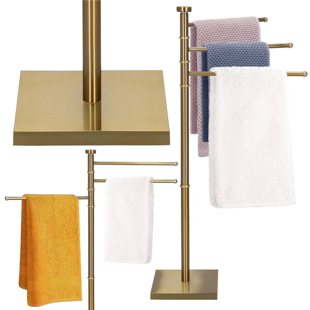 Suport cuier pentru prosoape cu 3 brate, inaltime 86cm, auriu lucios
