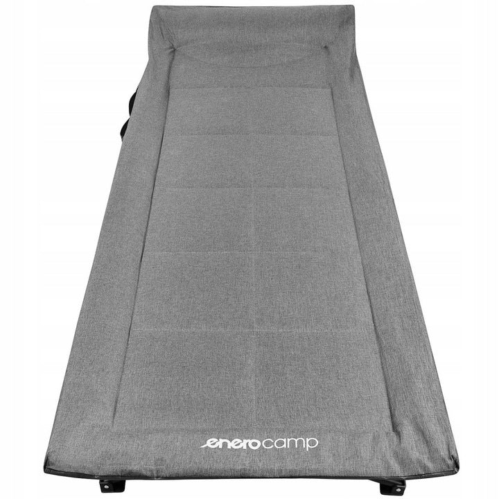 Pat pliant pentru camping, cu saltea si perna, structura metalica, 190x70x37cm, gri