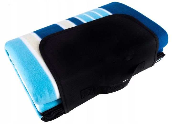 Patura pentru picnic sau plaja, cu folie izolatoare si maner, 200x200cm, alb albastru