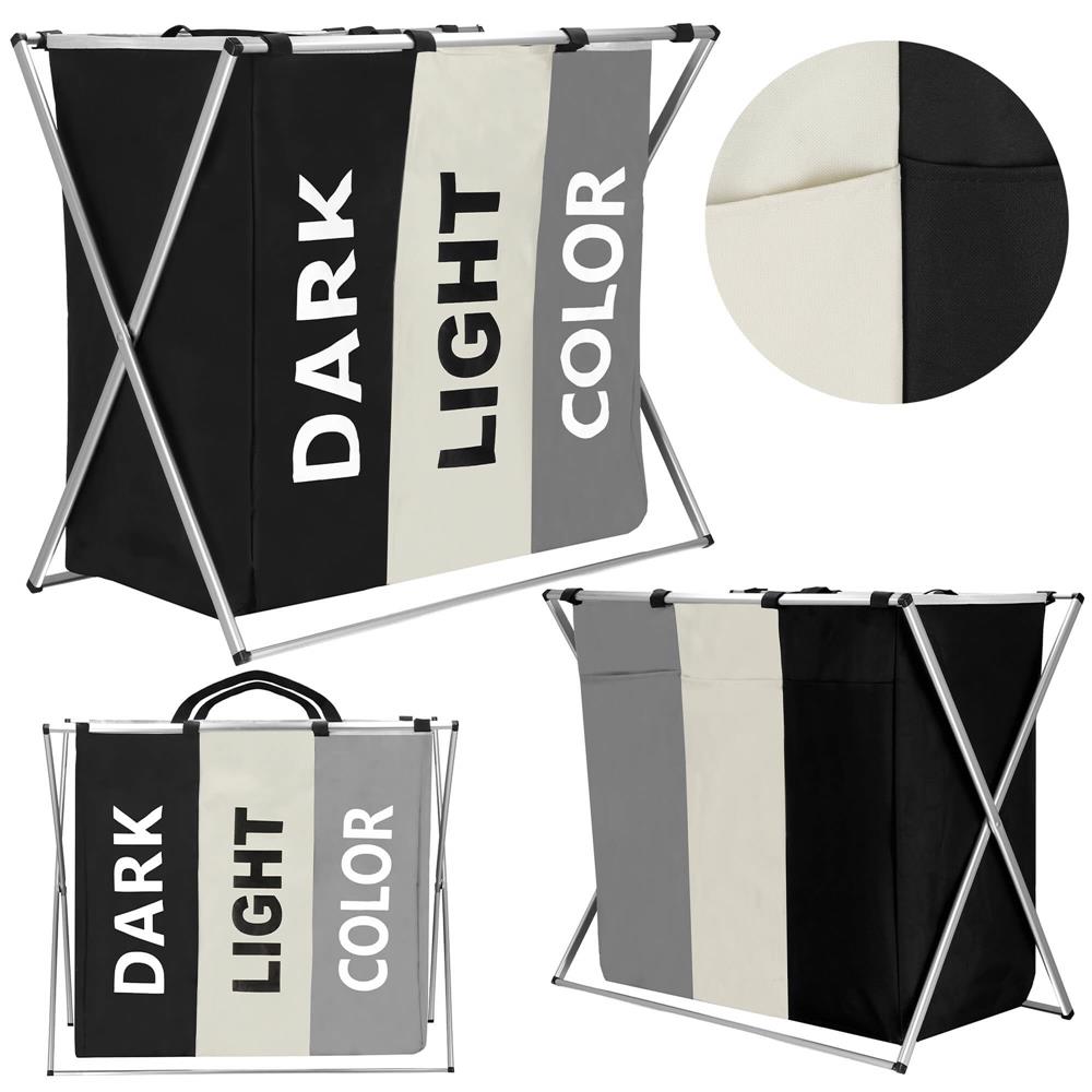 Cos de rufe cu 3 compartimente, cadru aluminiu, 60x40x68cm, 146 litri