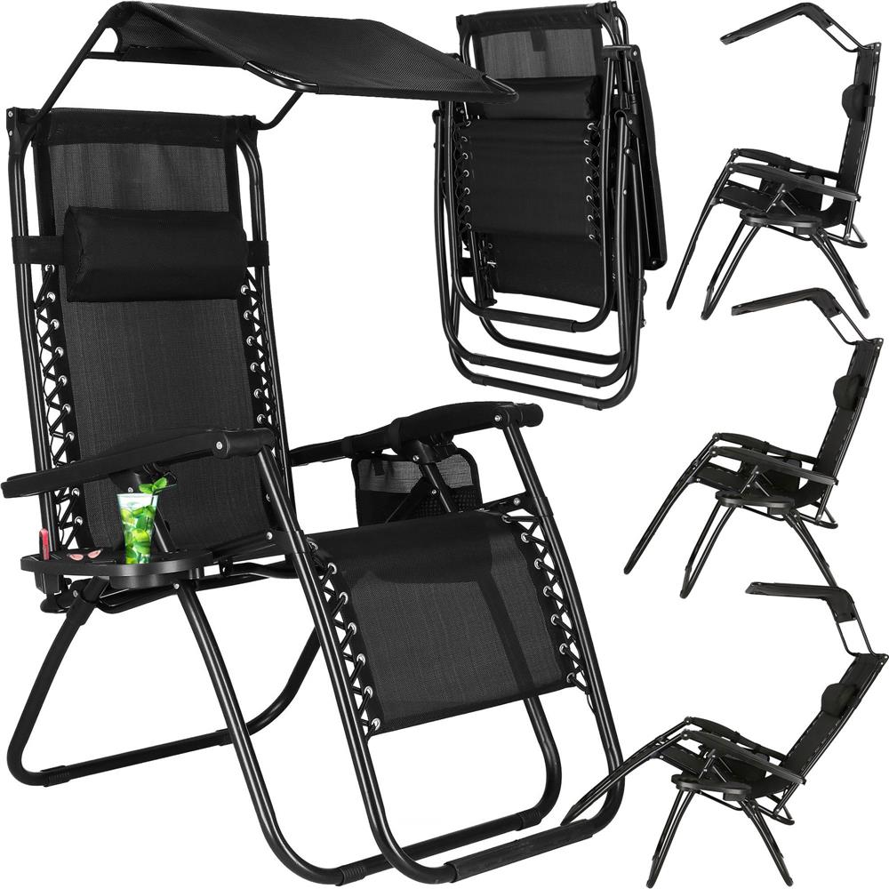 Sezlong pliabil  GC3, Relax Zero Gravity cu parasolar, 175cm, negru