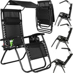 Sezlong pliabil  GC3, Relax Zero Gravity cu parasolar, 175cm, negru