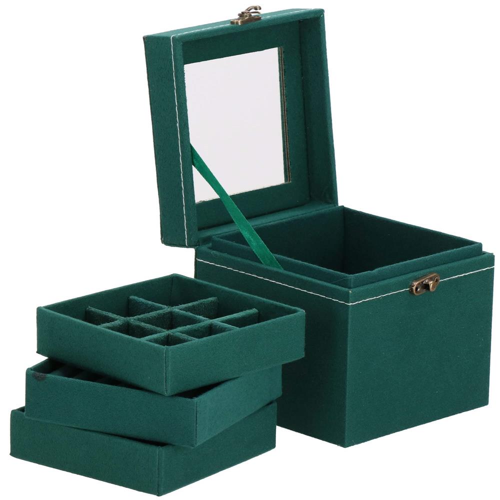 (DL) Cutie depozitare si organizare bijuterii, velur, 12x 12 x 12 cm, verde