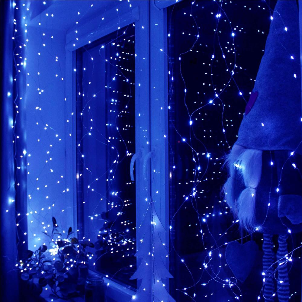 Ghirlanda luminoasa tip perdea 300 LED-uri, 3x3m, pentru interior, alimentare USB, albastru