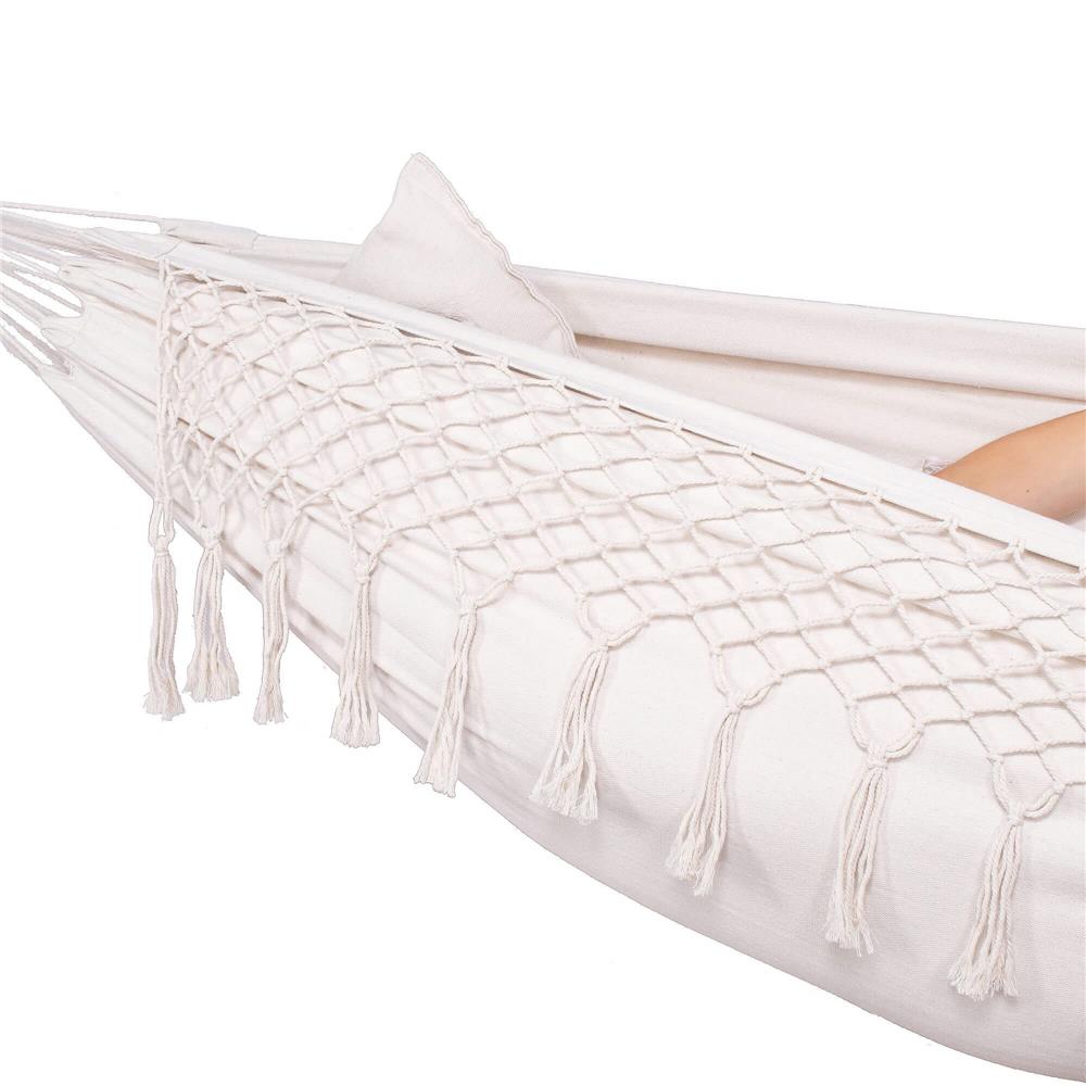 Hamac doua persoane cu franjuri si 2 perne, 200kg, 200×150 cm, bej