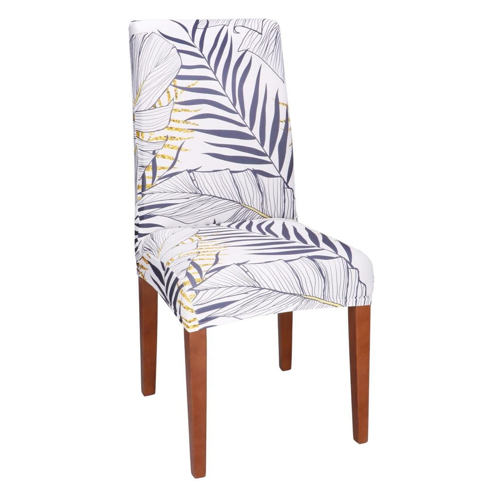 Husa pentru scaun, marime universala, poliester si spandex, 38x70cm, alb, nuante de bleumarin, galben